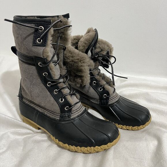 LL Bean Signature Wicked Good Duck Bean Boots Size 7 M Shearling Lined Folded - Picture 1 of 10